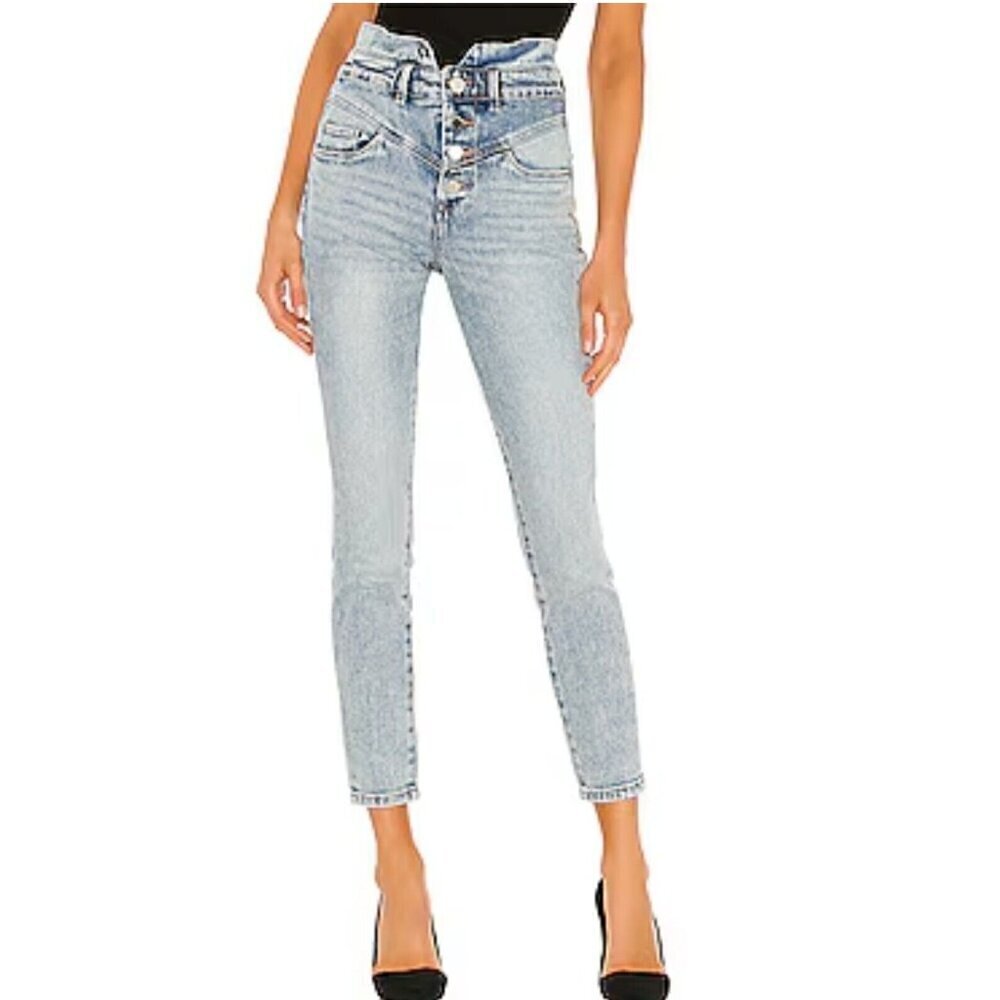 New BlankNYC Exposed Button Skinny Jeans Womens 28 Blue Button Front